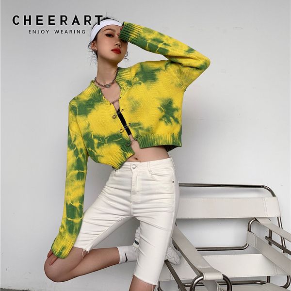 y2k tie dye pin cardigan women sweater yellow cropped knitted long sleeve autumn winter high fashion 210427, White;black
y2k tie dye pin cardigan women sweater yellow cropped knitted long sleeve autumn winter high fashion 210427, White;black