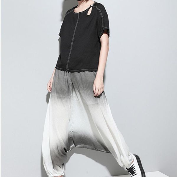 women's pants & capris female fashion spring summer high elastic waist gradual gray color loose big size cross women plus trousers c111, Black;white
women's pants & capris female fashion spring summer high elastic waist gradual gray color loose big size cross women plus trousers c111, Black;white