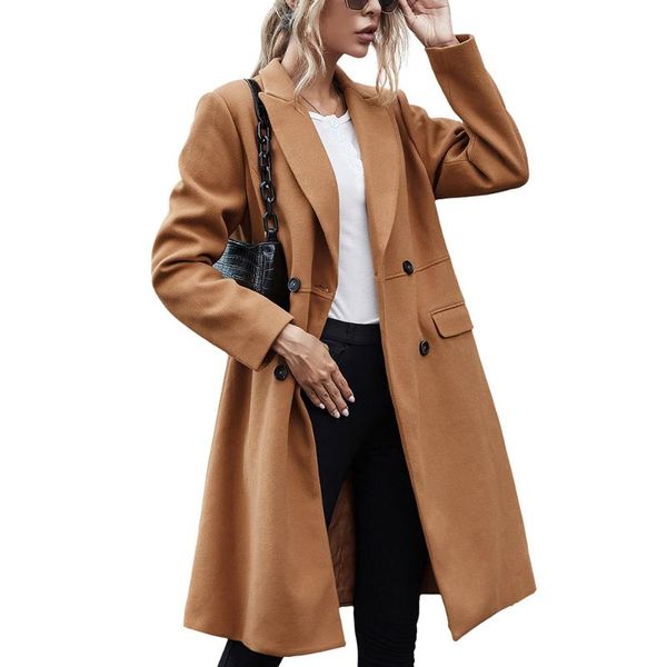 women's wool & blends autumn and winter long lapel cardigan double-breasted woolen coat jacket women, Black
women's wool & blends autumn and winter long lapel cardigan double-breasted woolen coat jacket women, Black