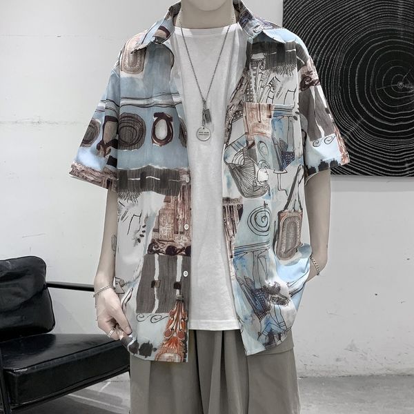 Short sleeve shirt men's printed spring and summer thin style drooping feeling ruffian handsome casual half jacket fashion, White;black
Short sleeve shirt men's printed spring and summer thin style drooping feeling ruffian handsome casual half jacket fashion, White;black