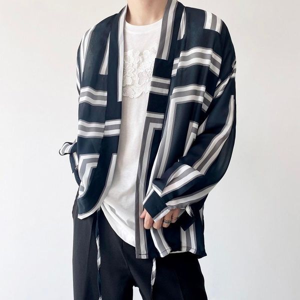men's casual shirts autumn cardigan lace-up shirt fashion striped men korean loose long-sleeved mens dress -xl, White;black
men's casual shirts autumn cardigan lace-up shirt fashion striped men korean loose long-sleeved mens dress -xl, White;black