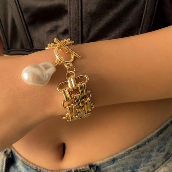 link, chain goth big imitation pearl pendant bracelet bangle women men armband hip hop heavy metal chunky lock bracelets hand jewelry, Black
link, chain goth big imitation pearl pendant bracelet bangle women men armband hip hop heavy metal chunky lock bracelets hand jewelry, Black