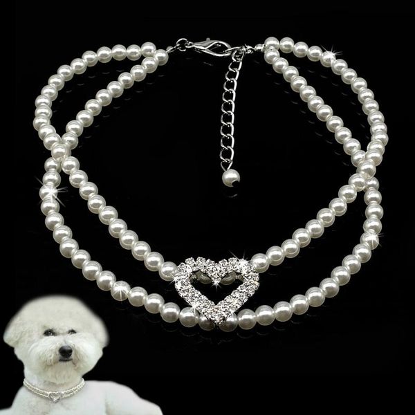 dog collars & leashes pet pearl necklace puppy 2 row jewellery with rhinestone heart tag
dog collars & leashes pet pearl necklace puppy 2 row jewellery with rhinestone heart tag