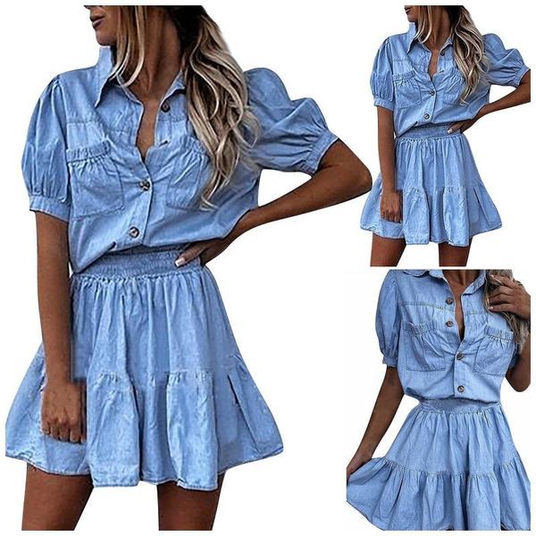 women's tracksuits womens girls light blue single-breasted denim short-sleeved lapel shirt + skirt summer suit 2021 korean two-piece se, Gray
women's tracksuits womens girls light blue single-breasted denim short-sleeved lapel shirt + skirt summer suit 2021 korean two-piece se, Gray