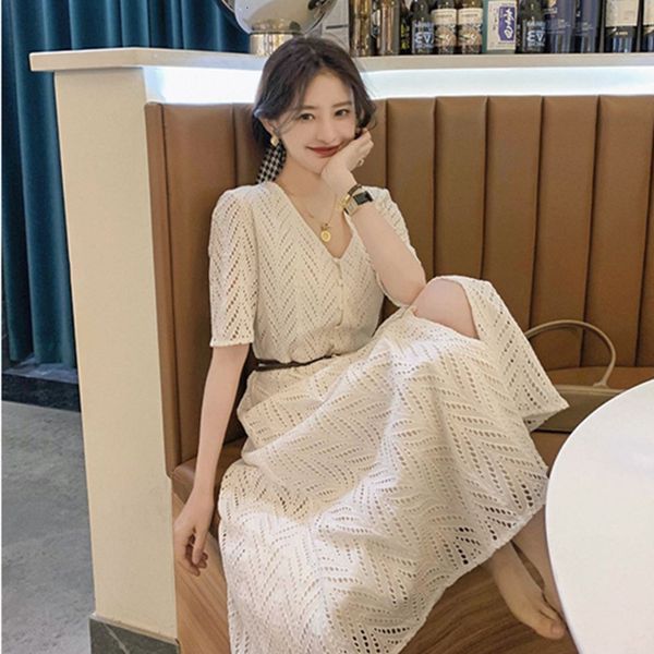 2021 gentle wind sweet french temperament long skirt waist fashion hollow lace s summer girl, White
2021 gentle wind sweet french temperament long skirt waist fashion hollow lace s summer girl, White