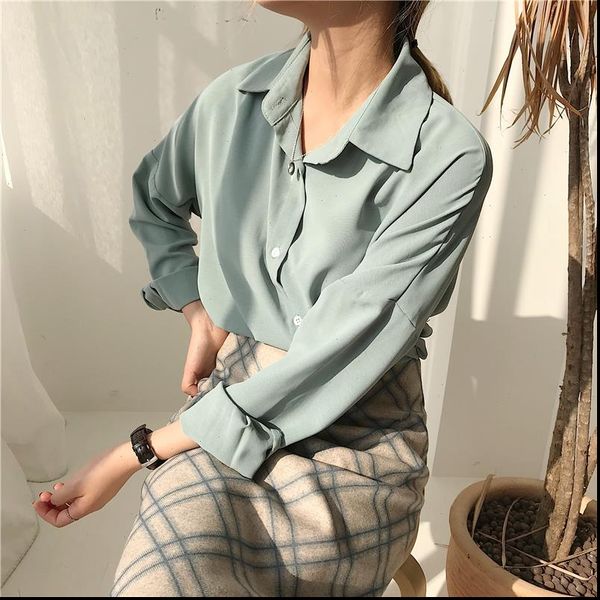 spring summer solid turn women blouses down collar single breasted elegant casual shirts long sleeve office lady, White
spring summer solid turn women blouses down collar single breasted elegant casual shirts long sleeve office lady, White