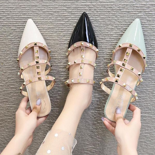 patent slipper slippers 2021 leather pointed toe summer rivets women slides flat shoes ladies slip on zapatos mujer mules 8037r, Black
patent slipper slippers 2021 leather pointed toe summer rivets women slides flat shoes ladies slip on zapatos mujer mules 8037r, Black