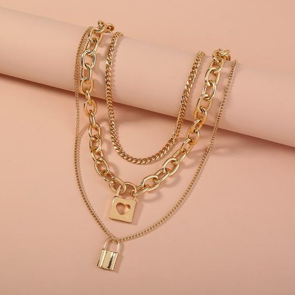 pendant necklaces punk style multi-layer necklace exaggerated lock-shaped love clavicle chain accessories, Silver
pendant necklaces punk style multi-layer necklace exaggerated lock-shaped love clavicle chain accessories, Silver