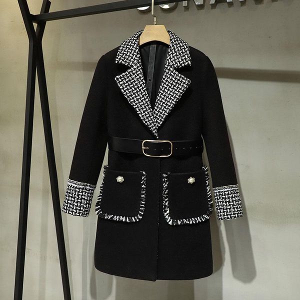 women's wool & blends 2021fw autumn luxury women patchwork long jacket outerwear for ladies coat clothes 11.26, Black
women's wool & blends 2021fw autumn luxury women patchwork long jacket outerwear for ladies coat clothes 11.26, Black