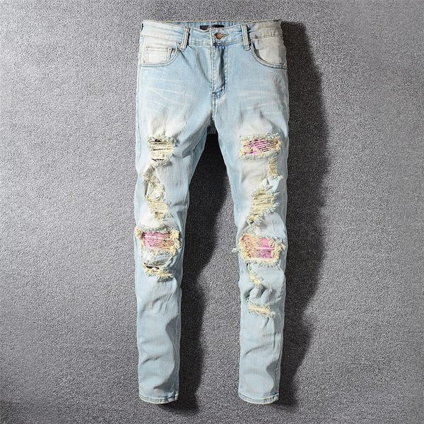 2023 tikmens jeans distressed motorcycle biker jean rock skinny slim ripped hole stripe fashionable snake embroidery denim pants #589, Blue
2023 tikmens jeans distressed motorcycle biker jean rock skinny slim ripped hole stripe fashionable snake embroidery denim pants #589, Blue
