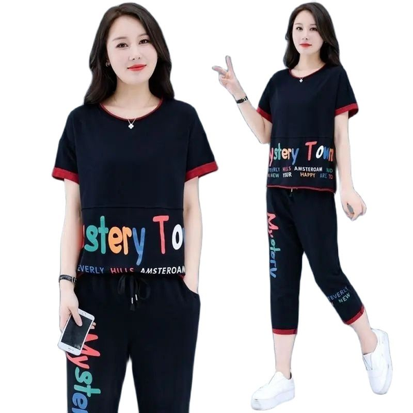 women's tracksuits large size two-piece 2021 summer loose stamped letters short sleeve harlan cropped trousers female casual suit, Gray
women's tracksuits large size two-piece 2021 summer loose stamped letters short sleeve harlan cropped trousers female casual suit, Gray