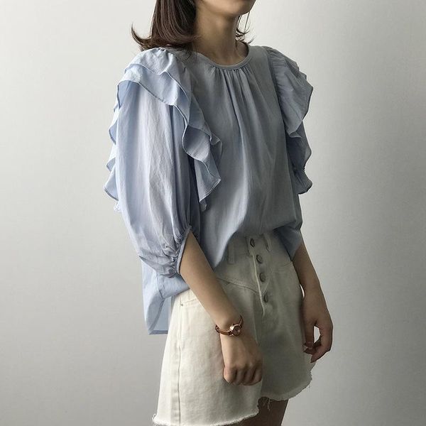 women's blouses & shirts women blouse korean style loose slim fit lantern sleeve round neck ruffle shirt, White
women's blouses & shirts women blouse korean style loose slim fit lantern sleeve round neck ruffle shirt, White