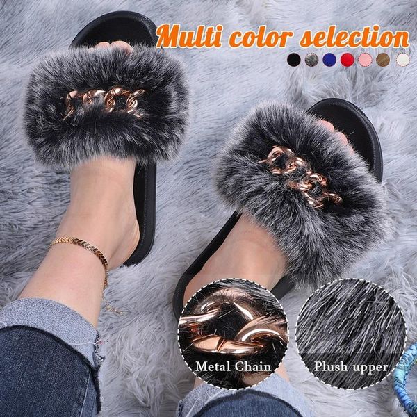 dihope fluffy flip flops imitation fur slippers golden chain furry slides plush beach women summer sandals, Black
dihope fluffy flip flops imitation fur slippers golden chain furry slides plush beach women summer sandals, Black