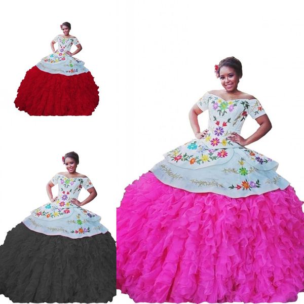 2021 mexican embroidered quinceanera dress ball gown plus size organza mulit-layers off the shoulder corset back sweet 15 dresses prom gradu, Blue;red
2021 mexican embroidered quinceanera dress ball gown plus size organza mulit-layers off the shoulder corset back sweet 15 dresses prom gradu, Blue;red