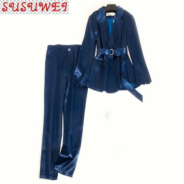 elegant professional women's pants suit two-piece overalls autumn long-sleeved ladies shiny jacket slim trousers two piece, White
elegant professional women's pants suit two-piece overalls autumn long-sleeved ladies shiny jacket slim trousers two piece, White