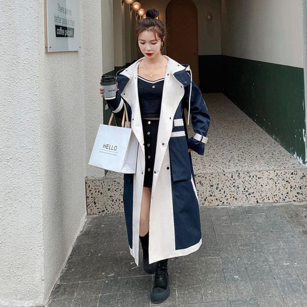 women's trench coats spring autumn windbreaker long hooded korean loose big size ladies cloak casual splicing fashion coat female, Tan;black
women's trench coats spring autumn windbreaker long hooded korean loose big size ladies cloak casual splicing fashion coat female, Tan;black