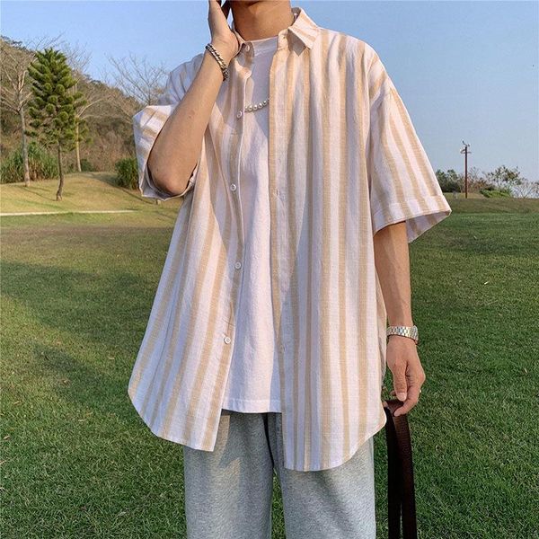 striped shirt men's short sleeved summer coat with quarter sleeves loose leisure tidal current streetwear sport surprise price casual s, White;black
striped shirt men's short sleeved summer coat with quarter sleeves loose leisure tidal current streetwear sport surprise price casual s, White;black
