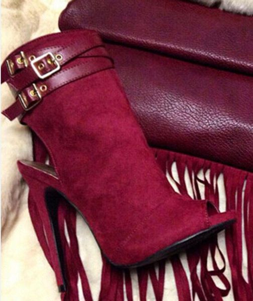 boots fashion metal buckle strap peep toe summer booties slingbacks women shoes wine red black suede high heels gladiator ankle boot
boots fashion metal buckle strap peep toe summer booties slingbacks women shoes wine red black suede high heels gladiator ankle boot