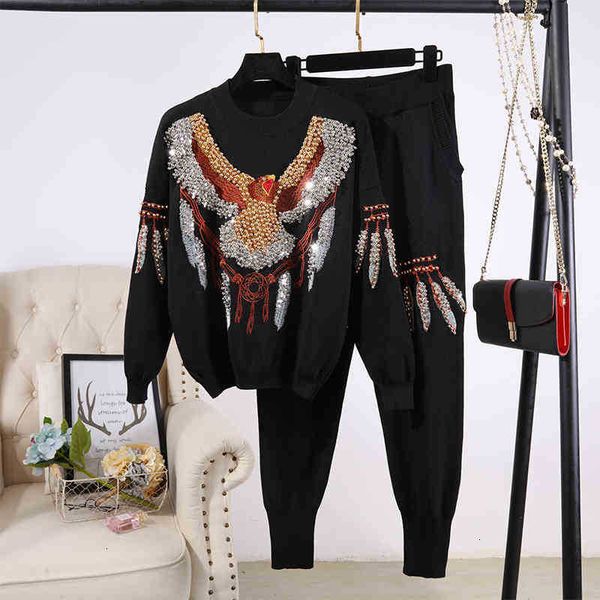 women's two piece pants autumn fashion black knitted tracksuit women 2pc beading eagle pullover sweater long pencil set loose mgn3, White
women's two piece pants autumn fashion black knitted tracksuit women 2pc beading eagle pullover sweater long pencil set loose mgn3, White