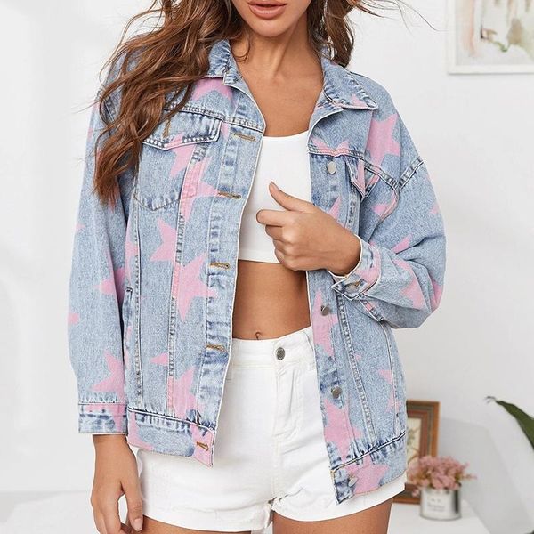 women's jackets 2021 autumn winter print jeans jacket women fashion long sleeve denim coats pink stars streetwear outwear clothes, Black;brown
women's jackets 2021 autumn winter print jeans jacket women fashion long sleeve denim coats pink stars streetwear outwear clothes, Black;brown