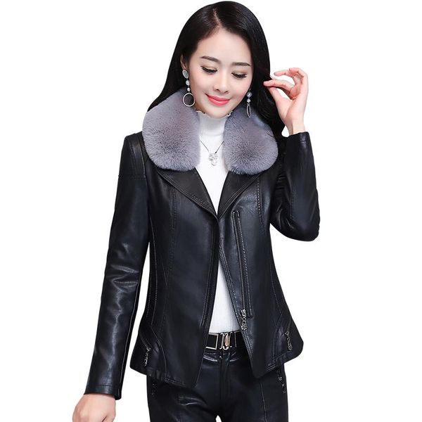 women's leather & faux 2021 fur collar streetwear jacket women thicken coat plus size autumn winter coats pp271, Black
women's leather & faux 2021 fur collar streetwear jacket women thicken coat plus size autumn winter coats pp271, Black