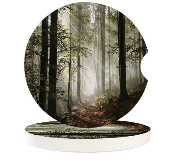 table runner car cup mat ceramics mug set jungle sunlight trees branches landscape teacup pad for home decor accessories 
table runner car cup mat ceramics mug set jungle sunlight trees branches landscape teacup pad for home decor accessories