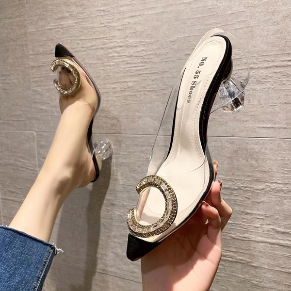 luxury clear sandals women shoes crystal high heels pointed toe pumps fashion trendy back strap slides pvc transparent sandal dress, Black
luxury clear sandals women shoes crystal high heels pointed toe pumps fashion trendy back strap slides pvc transparent sandal dress, Black