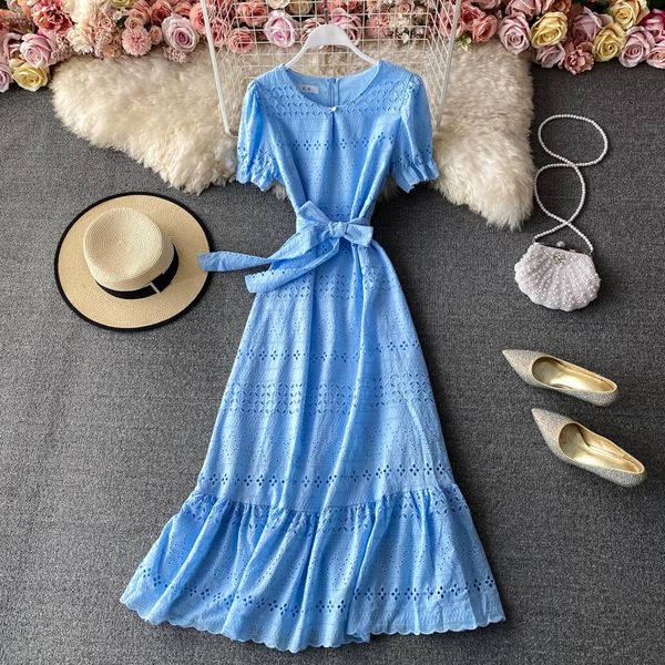 casual dresses dress french hollow ruffles women o neck puff sleeve lace up solid a-line summer elegant streetwear midi, Black;gray
casual dresses dress french hollow ruffles women o neck puff sleeve lace up solid a-line summer elegant streetwear midi, Black;gray