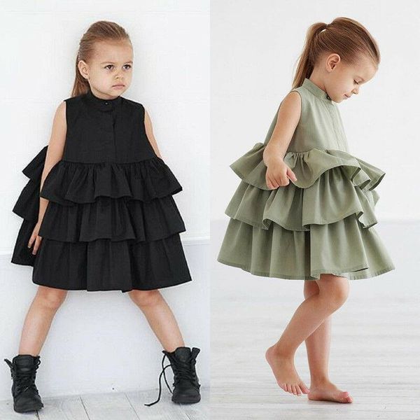 girl's dresses 2021 born kids baby girls party dress sleeveless o neck cake ruffle tutu bubble summer girl sweet clothes, Red;yellow