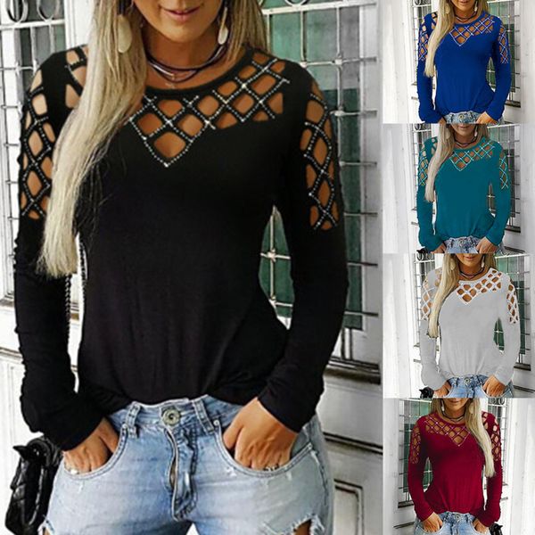 women t-shirt autumn new long sleeve hollow-out diamonds solid casual loose streetwear ladies black tee shirt 210422, White
women t-shirt autumn new long sleeve hollow-out diamonds solid casual loose streetwear ladies black tee shirt 210422, White