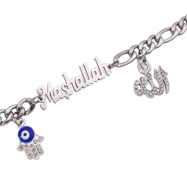 link, chain islam muslim hamsa hand of fatima mash turkey evil eye stainless steel bracelets, Black
link, chain islam muslim hamsa hand of fatima mash turkey evil eye stainless steel bracelets, Black