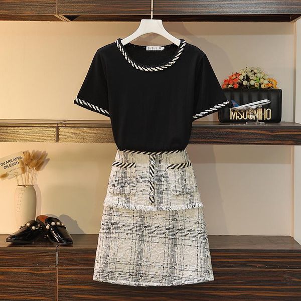 two piece dress summer fashion runway tweed plaid skirt suits sets women short sleeve tshirts + a-line mini elegant casual set, White
two piece dress summer fashion runway tweed plaid skirt suits sets women short sleeve tshirts + a-line mini elegant casual set, White