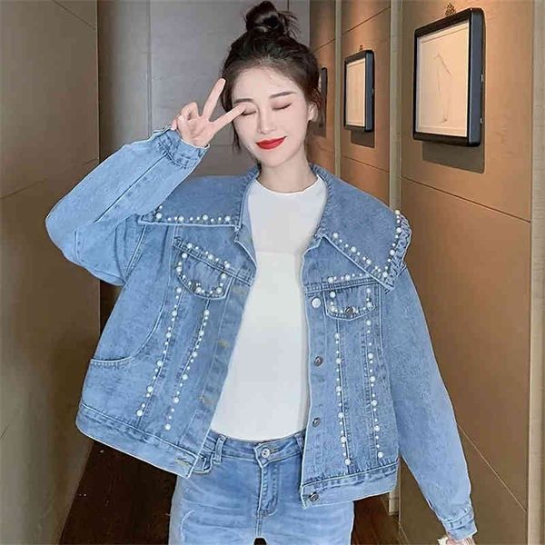 women's jackets korean style pearl denim jacket for fancy sweet woman big turn-down collar short jean vintage jackets loose long sleeve, Black;brown
women's jackets korean style pearl denim jacket for fancy sweet woman big turn-down collar short jean vintage jackets loose long sleeve, Black;brown