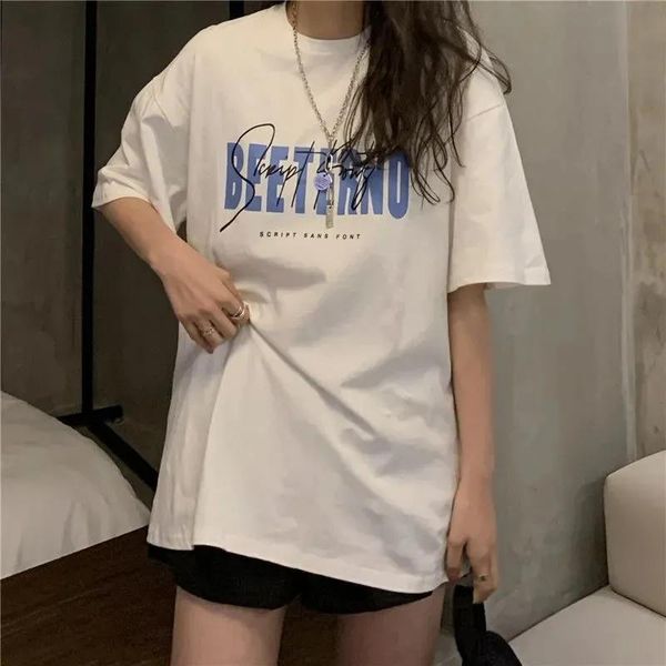 women's t-shirt 100% cotton short-sleeved female 2021 summer student korean version loose wild bf trend ins clothes, White
women's t-shirt 100% cotton short-sleeved female 2021 summer student korean version loose wild bf trend ins clothes, White