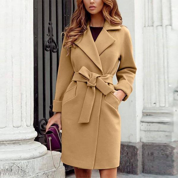 women's wool & blends autumn winter fashion long coats vintage slim-fit belt lapel sleeve pocket cardigan casual office lady jacket ove, Black
women's wool & blends autumn winter fashion long coats vintage slim-fit belt lapel sleeve pocket cardigan casual office lady jacket ove, Black
