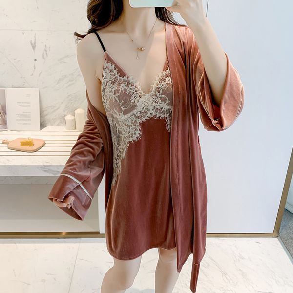 2pcs lace sleep lounge sets dressing gowns womens golden veet sleepwear robe femme lingerie nightdress suitby air, Black;red
2pcs lace sleep lounge sets dressing gowns womens golden veet sleepwear robe femme lingerie nightdress suitby air, Black;red