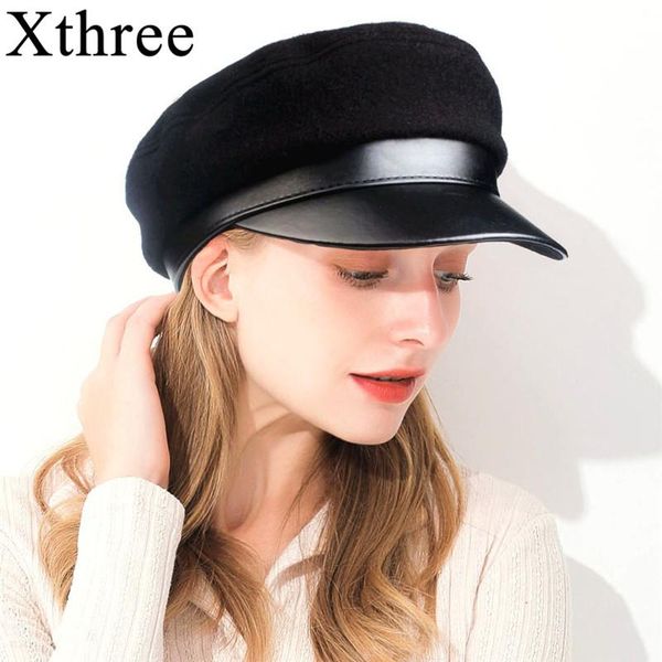 berets xthree winter leather cap flat hat chain military fashion hats for women female wool salior girl visor travel, Blue;gray
berets xthree winter leather cap flat hat chain military fashion hats for women female wool salior girl visor travel, Blue;gray