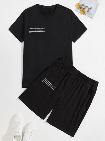 men slogan graphic tee & track shorts h8sy#, Gray