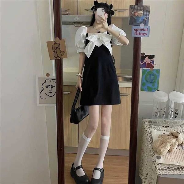 women's french summer dign bow stitching square neck closing waist thin short sleeve drs, Black;gray
women's french summer dign bow stitching square neck closing waist thin short sleeve drs, Black;gray