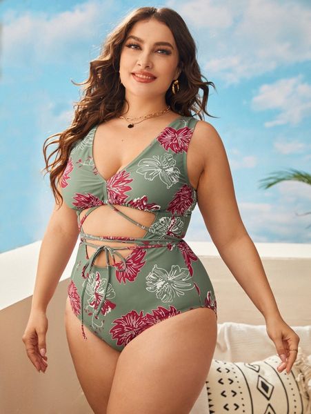 plus floral print lace up one piece swimsuit b5fz#, Black
plus floral print lace up one piece swimsuit b5fz#, Black