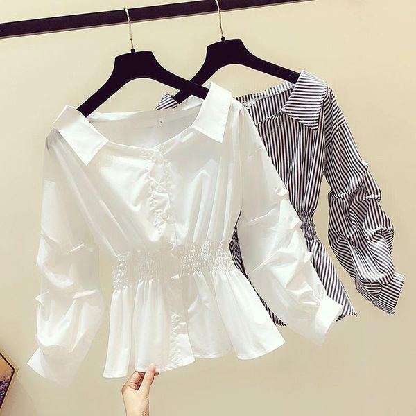 women's blouses & shirts casual fashion women and v-neck long sleeve tunic elegant striped shorts female, White
women's blouses & shirts casual fashion women and v-neck long sleeve tunic elegant striped shorts female, White