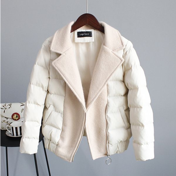 winter coat suit collar down cotton womens short padded clothes thick warm zipper pocket outerwear female woolen stitching, Black;brown
winter coat suit collar down cotton womens short padded clothes thick warm zipper pocket outerwear female woolen stitching, Black;brown