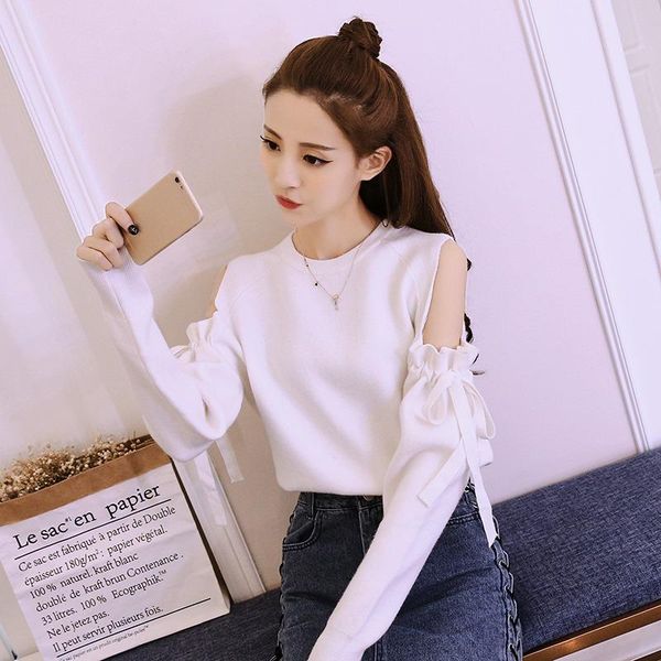 women's knits & tees sweater 2021 spring gentle sneaky design off-the-shoulder pullover long sleeve thin slimming for women, White
women's knits & tees sweater 2021 spring gentle sneaky design off-the-shoulder pullover long sleeve thin slimming for women, White