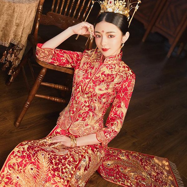 ethnic clothing embroidery wedding dress chinese style marriage set exquisite cheongsam overseas bride costume gift, Red
ethnic clothing embroidery wedding dress chinese style marriage set exquisite cheongsam overseas bride costume gift, Red
