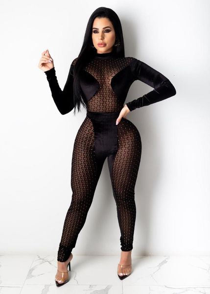 black mesh veet patchwork women jumpsuit long sleeve see through bodycon bodysuit streetwear evening party club rompers, Black;white
black mesh veet patchwork women jumpsuit long sleeve see through bodycon bodysuit streetwear evening party club rompers, Black;white
