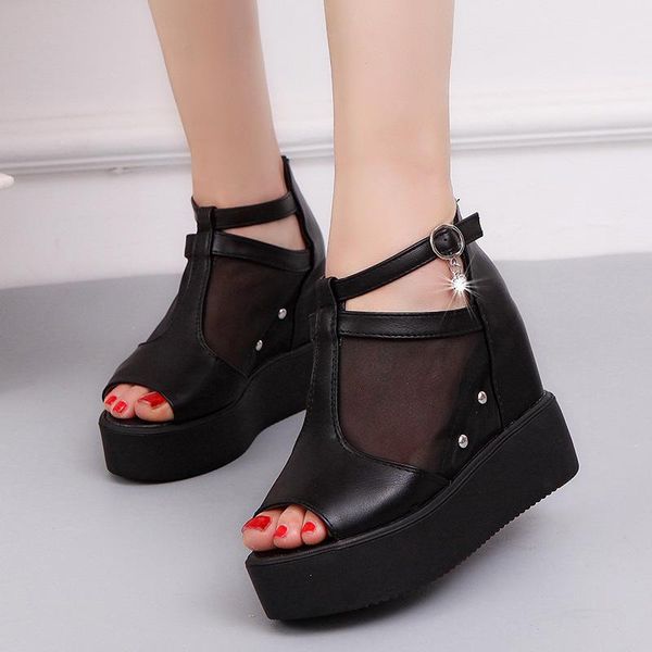 sandals inner-increasing women's summer high-heeled mesh wedges fashion fish mouth shoes thick-soled hasp trend, Black
sandals inner-increasing women's summer high-heeled mesh wedges fashion fish mouth shoes thick-soled hasp trend, Black