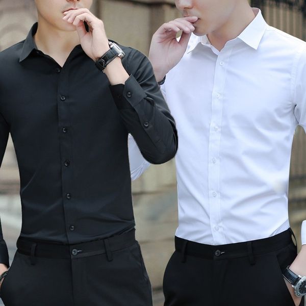 white shirt men's long sleeve slim fit no iron solid color professional business dress work white suit, White;black
white shirt men's long sleeve slim fit no iron solid color professional business dress work white suit, White;black