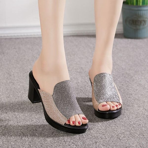 slippers casual fashion color matching sequined fabric exquisite ladies summer slope-heel high-heel elegant beach shoes., Black
slippers casual fashion color matching sequined fabric exquisite ladies summer slope-heel high-heel elegant beach shoes., Black