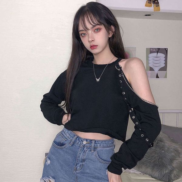 women's sweaters amy way chain design hollow out off shoulder loose fitting sweater versatile casual sports style long sleeve for women, White;black
women's sweaters amy way chain design hollow out off shoulder loose fitting sweater versatile casual sports style long sleeve for women, White;black
