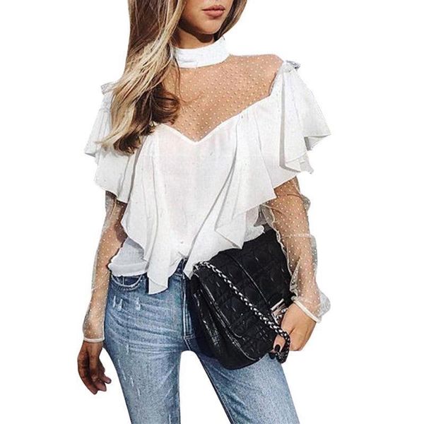 women perspective gauze blouse shirt long sleeve lace crochet mesh blusas ruffle with elastic cami ladies suits women's blouses & shirt, White
women perspective gauze blouse shirt long sleeve lace crochet mesh blusas ruffle with elastic cami ladies suits women's blouses & shirt, White